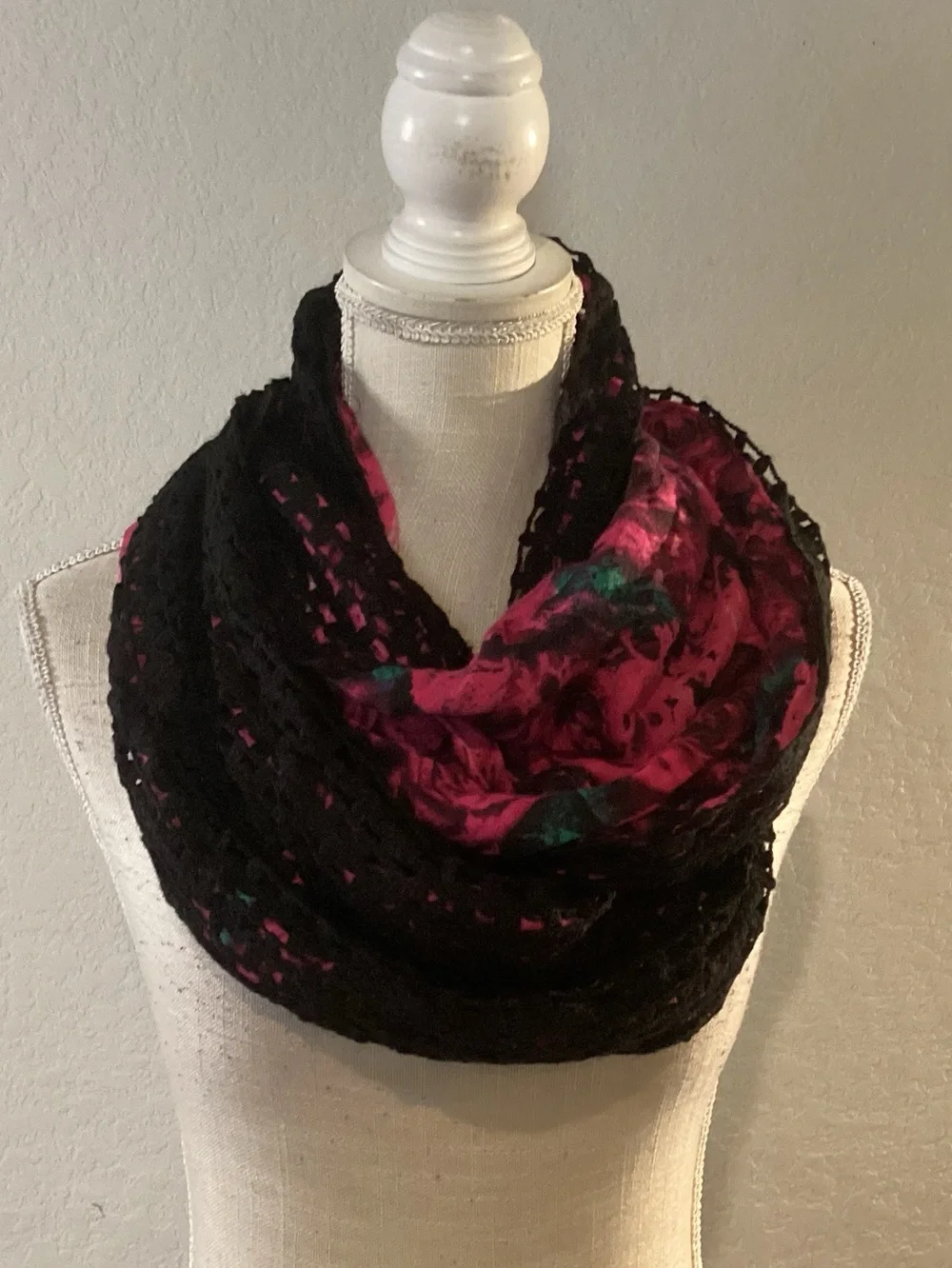 Black and Fuchsia Floral Infinity Scarf - Women Accessories